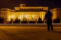 Man in front of Palace of Parliament, Bucharest, Romania Royalty Free Stock Photo