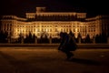 Man in front of Palace of Parliament, Bucharest, Romania Royalty Free Stock Photo