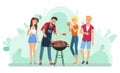 Barbecue Leisure, People Frying Meat, Grill Vector Royalty Free Stock Photo