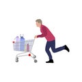 Man with full cart from supermarket