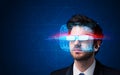 Man with future high tech smart glasses Royalty Free Stock Photo