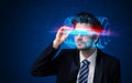 Man with future high tech smart glasses Royalty Free Stock Photo