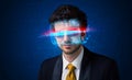 Man with future high tech smart glasses Royalty Free Stock Photo