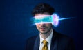 Man from future with high tech smartphone glasses Royalty Free Stock Photo