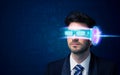 Man from future with high tech smartphone glasses Royalty Free Stock Photo