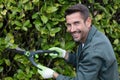 man gardener cuts hedge Royalty Free Stock Photo