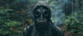 Man in Gas Mask in Forest Royalty Free Stock Photo