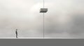 Minimalist Sculpture: Man Contemplating Suspended Box In Cloud
