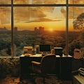 Captivating Land Art Office Sunset: Mixed Media Analogue Photography Collage