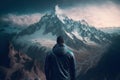 Man gazing toward the French mountains near Chamonix dated cinematography