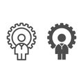 Man and gear line and glyph icon. Developer vector illustration isolated on white. Gogwheel and man outline style design