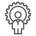 Man and gear line icon. Developer vector illustration isolated on white. Gogwheel and man outline style design, designed