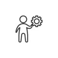 Man and gear line icon.