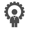 Man and gear solid icon. Developer vector illustration isolated on white. Gogwheel and man glyph style design, designed