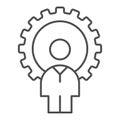 Man and gear thin line icon. Developer vector illustration isolated on white. Gogwheel and man outline style design