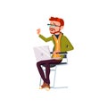 man geek sitting on chair and laughing from funny image on laptop cartoon vector