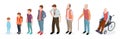 Man generations. Isometric adult, vector male characters, kids, boy, old man, human age evolution