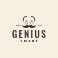 Man genius smart with mustache logo design vector graphic symbol icon illustration creative idea