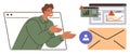 Man Explaining Digital Alerts and Notifications with Email and Dashboard Warnings Royalty Free Stock Photo
