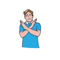 Man gestures cross hands say no cartoon