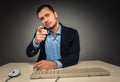 Man is gesturing with hand, pointing finger at camera Royalty Free Stock Photo