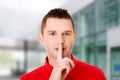 Man gesturing to be quiet Royalty Free Stock Photo