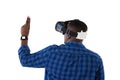 Man gesturing while using virtual reality headset Royalty Free Stock Photo