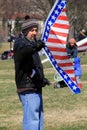 Man getting ready to fly his kite over the city,National Mall,Washington,DC,2015