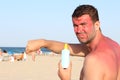 Man getting sunburned at the beach Royalty Free Stock Photo