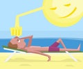 Man getting sunstroke at beach Royalty Free Stock Photo