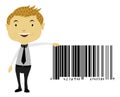Man Beside a Giant Barcode Symbol, illustration Royalty Free Stock Photo