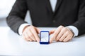 Man with gift box and wedding ring Royalty Free Stock Photo