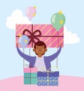 Man gift boxes balloons festive celebraton party cartoon Royalty Free Stock Photo