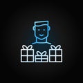 Man with gift colored line vector icon on dark background