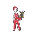 Man with a gift doodle icon