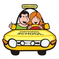 Man and girl in the car-driving school Royalty Free Stock Photo