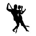 Man and girl dance silhouette, music dancing a sensual social dances. The black and white image isolated. Vector illustration.