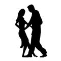 Man and girl dance silhouette, music dancing a sensual social dances. The black and white image isolated. Vector illustration Royalty Free Stock Photo