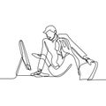 Man and girl doing work and discussion for project with a computer. One continuous line drawing  illustration of two person Royalty Free Stock Photo