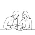 Man and girl doing work and discussion for project. One continuous line drawing illustration of two person in office for