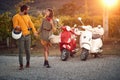 Man and girl enjoying in romantic road trip on vacation Royalty Free Stock Photo