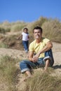 Man & Girl, Father & Daughter Playing At Beach