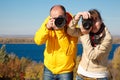 Man and girl photographed in nature.