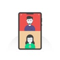 Man and girl on video conference with smartphone. Live video conference. Flat illustration