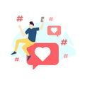 Man give hashtag love social media people character flat design vector