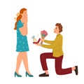 Man gives flowers ring to woman, proposal to marry Royalty Free Stock Photo
