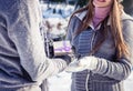 Man gives his girl a present Royalty Free Stock Photo