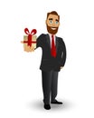 Man gives a present tied with a red ribbon for his sweetheart. Vector illustration in classic cartoon style isolated on