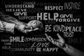 Man giving Bread to the poor. Word cloud. Helping Hand Concept.Black and white Royalty Free Stock Photo
