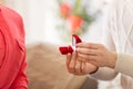 Man giving diamond ring to woman on valentines day Royalty Free Stock Photo